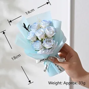 Blue and white gradient soap flower bouquet with for you ribbon gift decoration