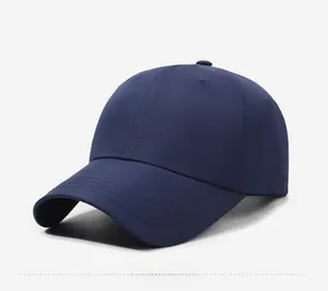 Detail of navy blue quick-dry sun hat with reinforced five-row stitching on the brim