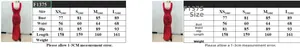 Tableau des tailles détaillé pour la robe de Noël rouge à paillettes avec mesures en cm