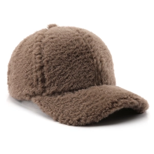 Classic dark brown plush baseball cap featuring a thick faux fur texture for winter warmth