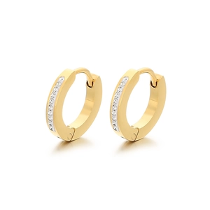 Gold stainless steel hoop earrings for women with white shell and inlaid pavé diamonds