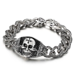 Men Stainless Steel Bracelet Skull Eye Of Providence Cuban Link Vintage Gothic Punk Jewelry Accessories