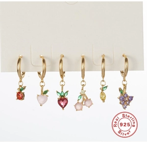 Detail view of 925 silver tropical fruit earrings set with colorful zircon and opal