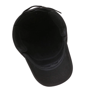 Winter thermal black flat top cadet cap with adjustable metal buckle and inner lining