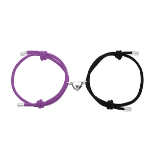 Bracelets De Couple Assortis À Cœur Magnétique Bijoux En Corde Tissée De Milan Réglables Pour Amoureux Amis