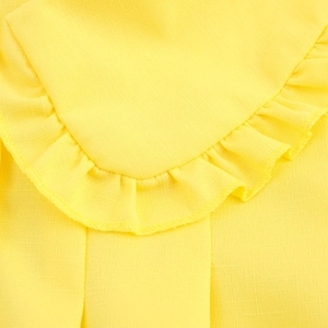 Women's yellow long sleeve shirt featuring a sweet doll collar and ruffled details