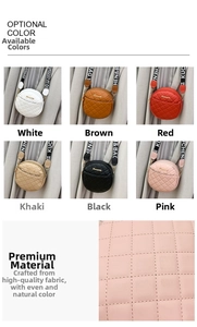 Quilted round shoulder bags in six colors with stylish patterned wide straps
