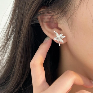 Elegant 925 sterling silver lily flower stud earrings with a polished finish for women