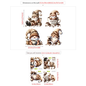 Stickers muraux gnomes café marron pour décoration cuisine et café 59x56,5cm
