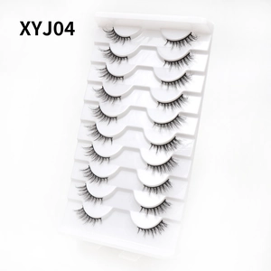 Detail view of 10 pairs of XYJ04 cat-eye false eyelashes with natural volume and curl