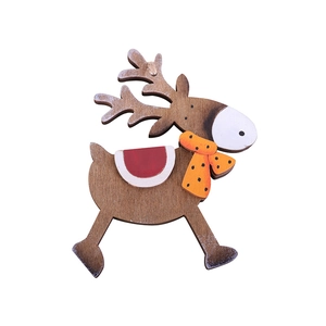 Wooden Christmas deer hanging ornament with orange polka dot scarf for tree decoration