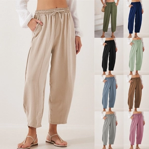 Vue détaillée du pantalon ample à taille haute avec cordon en huit couleurs variées