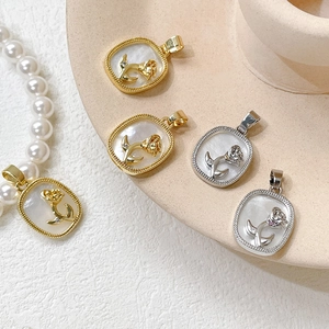14k gold filled rose pendant with white mother of pearl inlay for DIY jewelry design