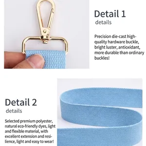 Adjustable 38mm striped woven bag strap with premium gold metal lobster hooks