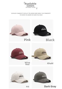 Dettaglio di sei cappellini da baseball lavati con ricamo disponibili in vari colori moda