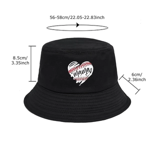 Black cotton MAMA heart bucket hat for women with 56-58cm head circumference size specs