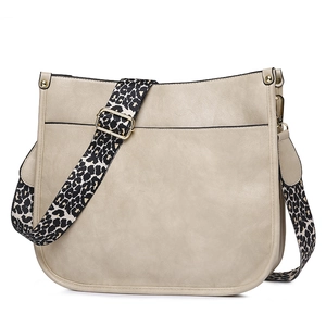 Beige Hobo bag with leopard print shoulder strap and gold-tone hardware detail
