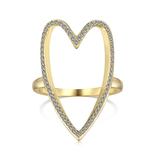 Minimalist S925 sterling silver ring with hollow heart frame paved in clear zircons