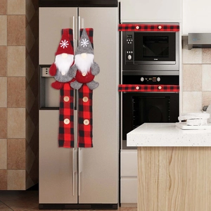 Christmas refrigerator handle covers with red and black plaid gnomes decorations