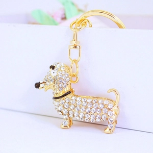 Porte-clés teckel en cristal avec strass brillants et mousqueton doré élégant