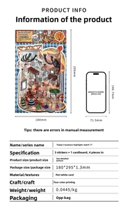 Detailed size comparison of 3D decorative stickers set next to a smartphone