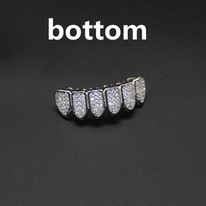 Micro-set silver-colored hip-hop grillz for bottom teeth with 6 shimmering zircons