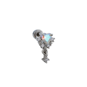 Boucles d'oreilles en acier titane avec zircon cœur arc-en-ciel et pendentif croix
