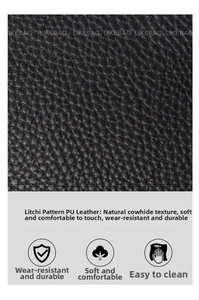 Detail of black litchi pattern PU leather texture with wear-resistant and soft features