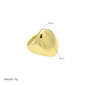 Detail view of 18K gold plated heart shield ring with 20mm and 18mm size measurements
