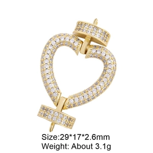 Detail of gold heart pendant connector with micro-pave zircons and product dimensions