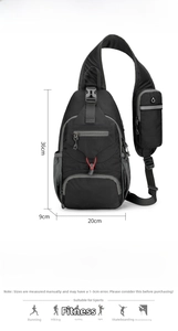 Detailed size and specs diagram of the waterproof nylon outdoor crossbody chest bag