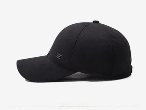 Side view of black wool baseball cap with 3D Z logo and warm fleece lining