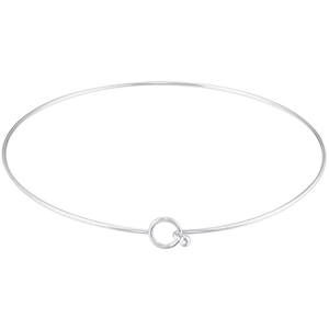 Detailed close-up of a silver stainless steel collar necklace with ring and hook clasp