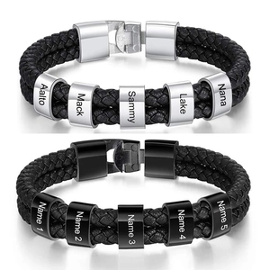 Braided Leather Bracelet Multi Layer Stainless Steel Beads Magnetic Clasp Casual Fashion Jewelry Men Gift For Him