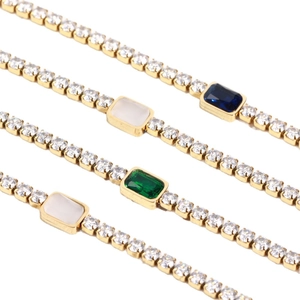 Tennis choker necklace in 18K gold plated stainless steel with emerald and zircon stones