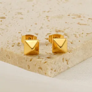 Boucles D'oreilles Pyramidales En Acier Inoxydable Plaqué Or 18K Rivet Carré Bijoux Géométriques Minimalistes