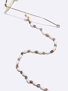 Handmade shell glasses chain with black and white conch beads and gold hardware