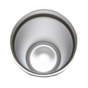 Overhead view of 20oz double wall stainless steel tumbler showing the polished interior