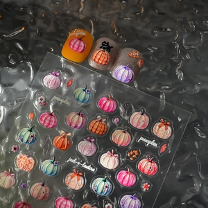 Autocollants ongles 3D Halloween avec motifs de citrouilles et Jack-o-lantern