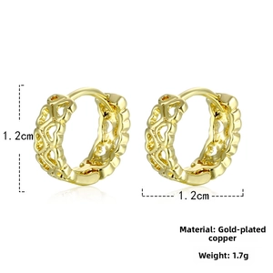 Detailed size view of gold plated hollow heart earrings showing 1.2cm diameter