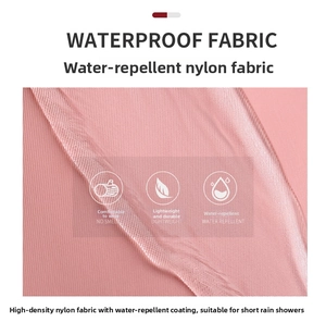 Macro shot of waterproof pink high-density nylon fabric with clear water droplets