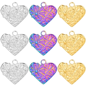 Collier Pendentif Cœur en Acier Inoxydable avec Relief Floral pour Femme Mode Européenne Or Argent Arcobaleno Bijoux Cadeau