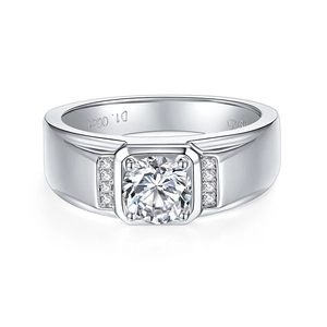 Men's S925 sterling silver ring with 1ct moissanite diamond and 18K white gold plating