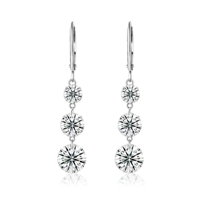 Elegant 925 sterling silver drop earrings with three-stone graduated moissanite design