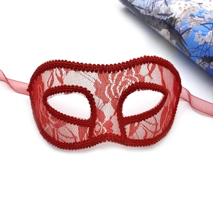 Elegant red lace Masquerade eye mask for women with floral pattern and chiffon ribbons