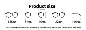 Detailed size chart for rectangular sunglasses showing frame width and lens dimensions