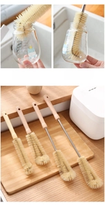 Lot de brosses à bouteilles avec manche en bois et poils courbés pour nettoyage profond