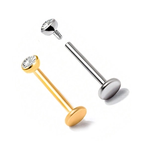 Titanium piercing jewelry with 3mm cubic zirconia in gold and silver finish