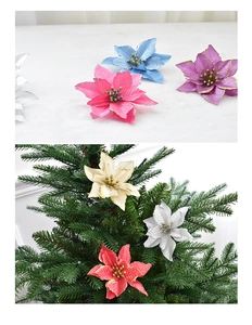 Glitter poinsettia artificial flowers in multiple colors for Christmas tree decoration