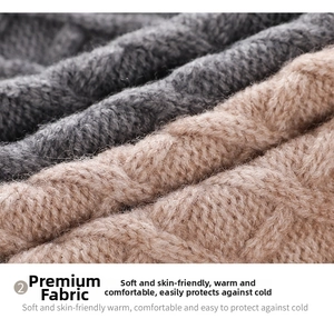 Close-up of thick cable knit fabric showing soft texture for winter hat and scarf set